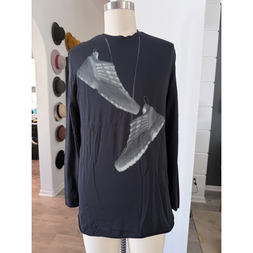 Maison Margiela X Salomon Black Poly T-shirt Sneakers hanging graphic, sz Medium
